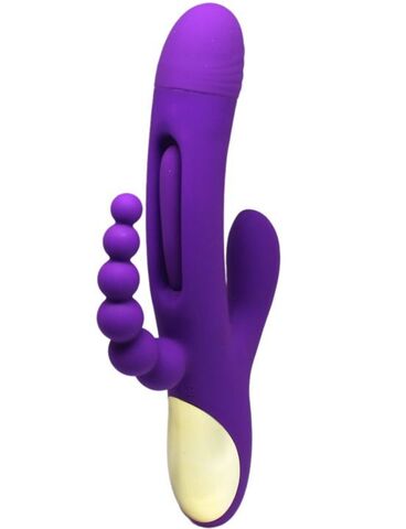 Фиолетовый ударный вибратор Anal G-Hit с анальной цепочкой - 24 см. - Eroticon ZD068-PU