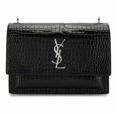 Сумка Saint Laurent Sunset Medium с тиснением под крокодила черный