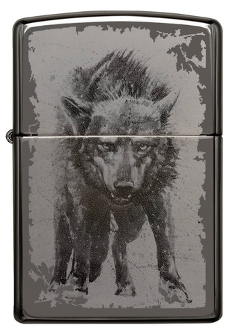 Зажигалка Zippo Wolf Design с покрытием Black Ice, латунь/сталь, чёрная, глянцевая123