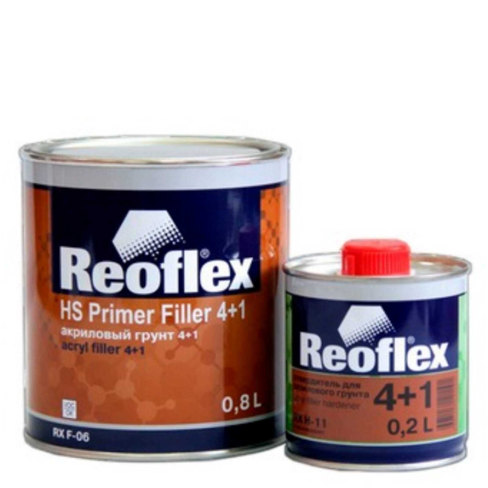 Праймер для авто. Reoflex грунт 4+1 2к (4л) + отвердитель (1л). Грунт Reoflex эпоксидный Эпипраймер (0,8+0,2). Reoflex грунт 4+1 2к акриловый (4,0л) + отвердитель (1,0л). Reoflex HS primer Filler 4+1 акриловый грунт 0.8l.