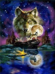 Алмазная мозаика картина стразами Волк в полнолуние, 40х50 см