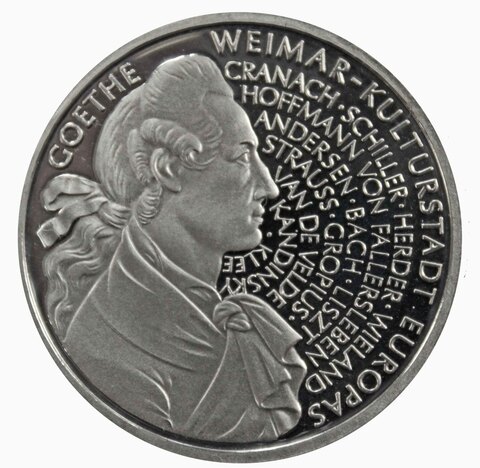 10 марок. 250 лет со дня рождения Иоганна Вольфганга фон Гете (А). Серебро. 1999 г. PROOF. В родной запайке