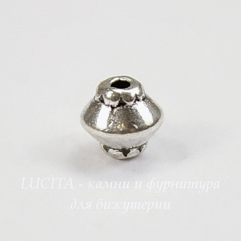 Бусина металлическая - биконус 5 мм (цвет - античное серебро), 10 штук