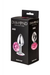 Серебристая анальная пробка Diamond Pink Sparkle Small с розовым кристаллом - 7 см.