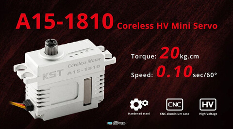Сервопривод KST A15-1810 HV (15.0-20.0 кг/см, 0.10-0.14сек/60°, 42г)