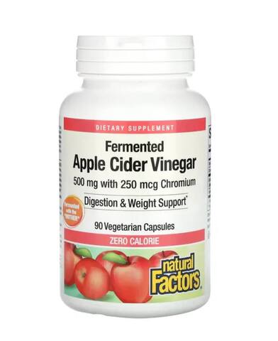 Natural Factors Ферментированный яблочный уксус, 500 мг, 90 вегетарианских капсул