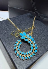 Комплект украшений колье+ серьги+ кольцо в стиле шопард с вставками под бирюзу