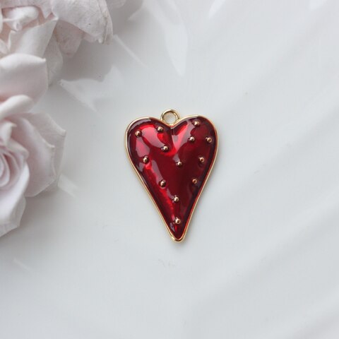 Подвеска с Сердце с красной эмалью, 34*23 мм, позолота, П893