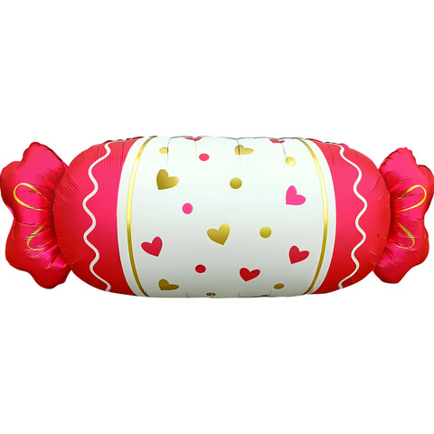 Конфета праздничная с сердцами красная с бежевым, сатин, 86  см