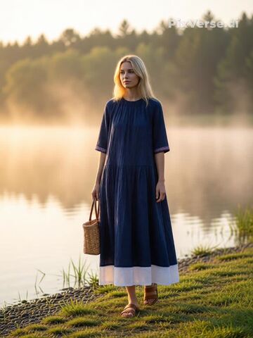 Люсия. Платье льняное макси с вышивкой на рукавах PL-422623