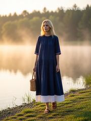 Люсия. Платье льняное макси с вышивкой на рукавах PL-422623