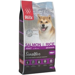 Сухой корм для BLITZ ADULT SALMON & RICE ALL BREEDS лосось и рис, 15 кг