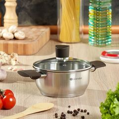 Кастрюля нерж, 1.5 л, с крыш, крышка стекло, Daniks, Savory, SD-A95-16, серебр, индукц