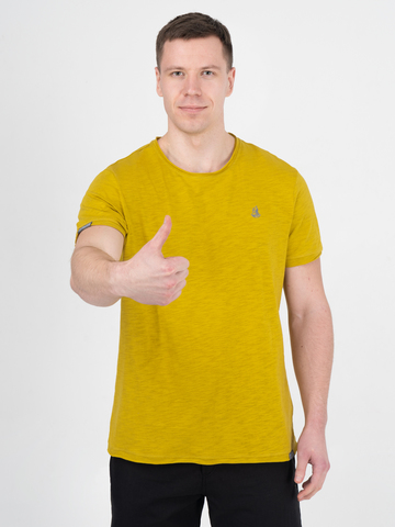 Мужская футболка «Великоросс» горчичного цвета круглый ворот