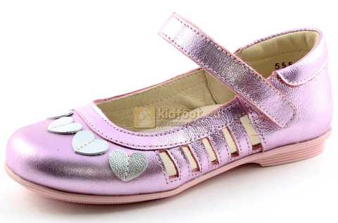 Туфли для девочек кожаные на липучке Тотто, цвет розовый металлик, 10210A. Изображение 1 из 12.