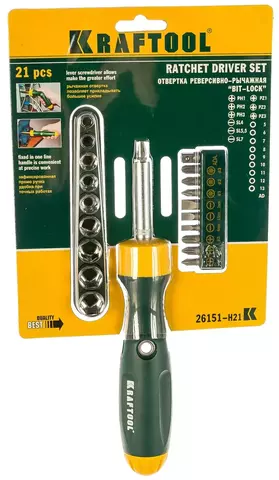 Реверсная рычажная отвертка KRAFTOOL BIT-LOCK 26151-H21