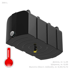 Бак для душа серии «R» 300 л черный с подогревом, с лейкой, с уровнемером Полимер-Групп(1265x600x720см;14кг;черный) - арт.559265.2