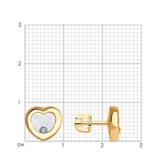 1021595 - Серьги -пусеты Сердечки из золота с бриллиантом и перламутром
