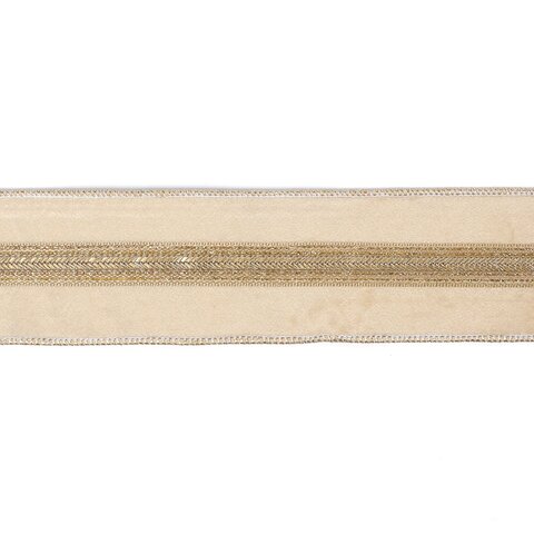 Лента на елку вельветовая ширина 6.4см Goodwill M&G кремовая с золотом
