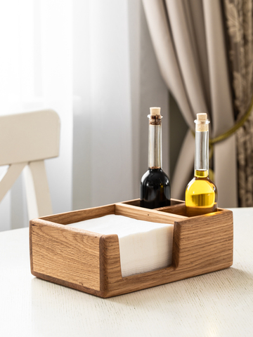 Light Oak Napkin Holder with salt&pepper sections