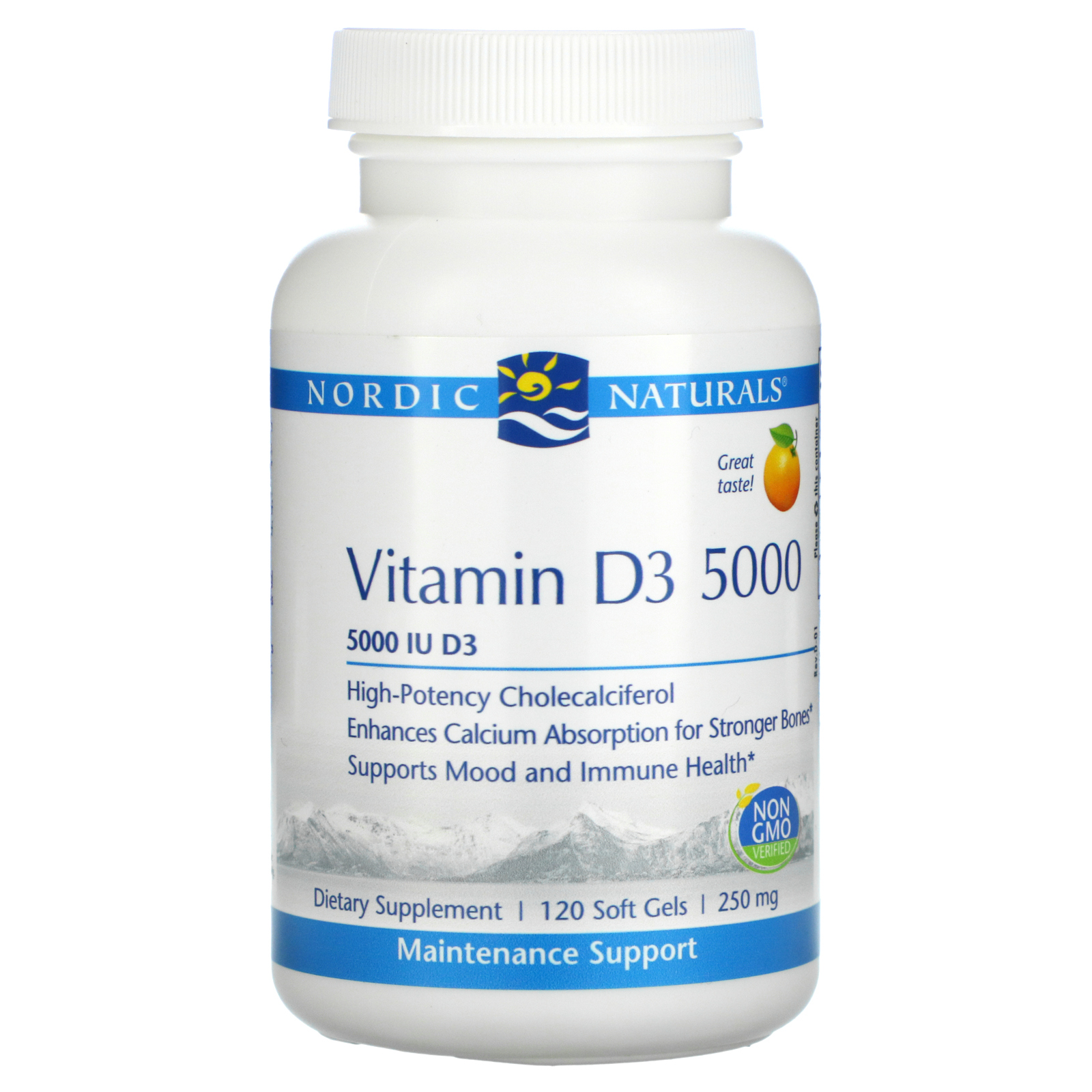 Nordic Naturals, витамин D3 5000, со вкусом апельсина, 5000 МЕ, 120 ...