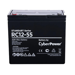 Аккумуляторная батарея CyberPower RC 12-55 / 12 В 55 Ач, напряжение 12В, емкость (разряд   20ч) 57,1Ач, макс. разрядный ток (5 сек) 500А, макс зарядный ток 15А,   свинцово-кислотная (AGM), клемма М6, ДхШхВ 230х138х205мм., высота с   клеммами227, вес