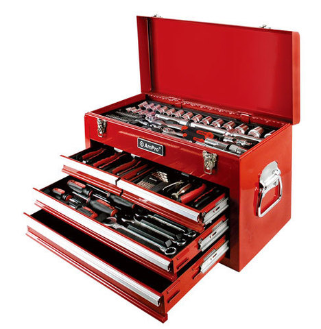 Инструментальный ящик с набором инструмента 117 позиций, 4 отделения (540х257х328мм), AmPro