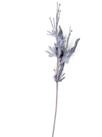 Веточка с бусинами 79см ChristmasDeLuxe белая с серебром