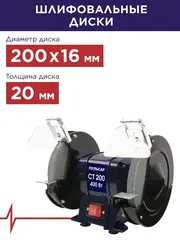 Станок точило ПУЛЬСАР СТ 200 (400Вт, диск 200x20x16мм 2950 об/мин, 8,6 кг) 791-363
