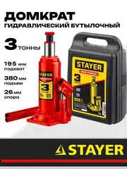 STAYER RED FORCE, в кейсе, 3 т, 194 - 375 мм, бутылочный гидравлический домкрат, Professional (43160-3-K)