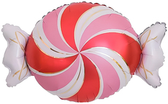 К Фигура, Конфета, Золотые полоски, Розовый/Красный, 25''/64 см, 1 шт. (в упаковке)