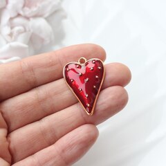Подвеска с Сердце с красной эмалью, 34*23 мм, позолота, П893