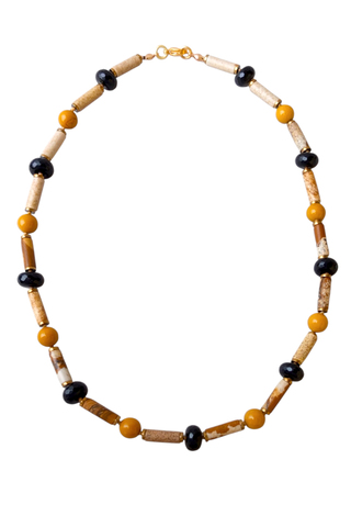 Бусы из песчаной яшмы, агата и керамики, позолоченный замок