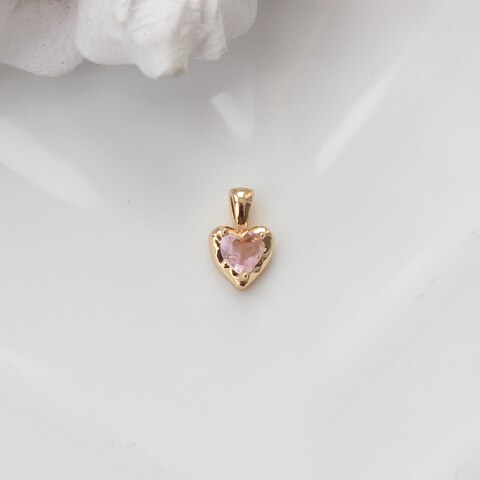 Подвеска Сердце с розовым фианитом, 12*8 мм, позолота, П309