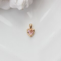 Подвеска Сердце с розовым фианитом, 12*8 мм, позолота, П309