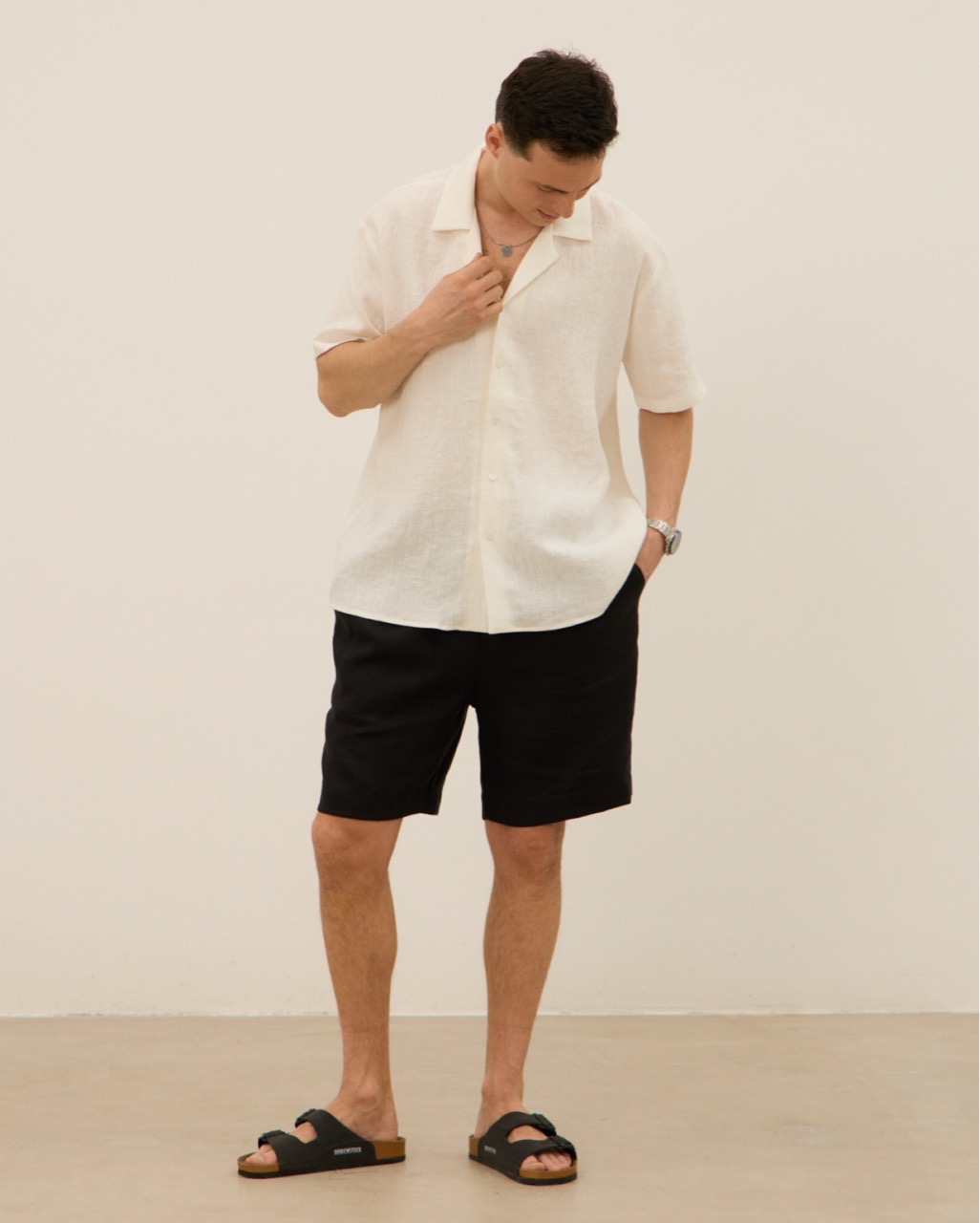 Шорты мужские, из 100% льна, черные