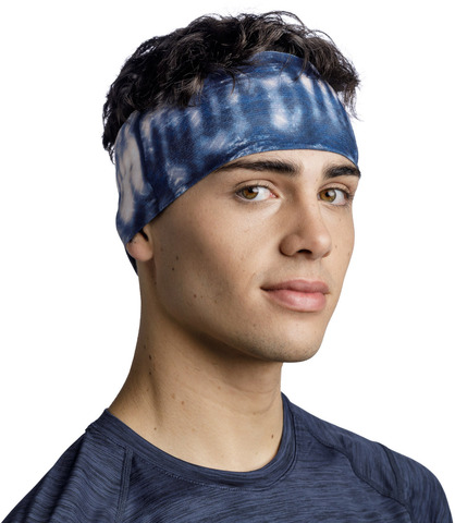 Широкая спортивная повязка на голову Buff Headband Wide CoolNet Deri Blue фото 2