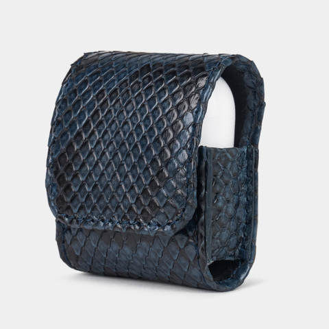 Чехол для наушников Petit из кожи питона, синего цвета