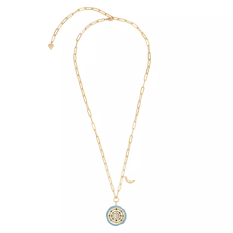Колье Moon Phase Blue & Gold Mantra Necklace