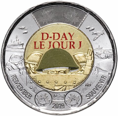 2 доллара. 75 лет высадке союзников в Нормандии D-DAY (цветная), Канада. 2019 год. UNC