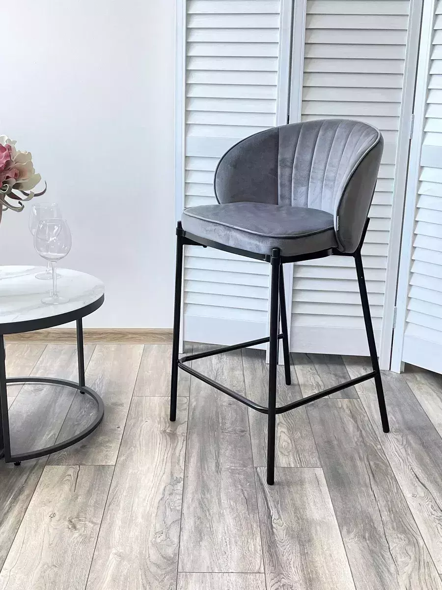 Полубарный стул WENDY BLUVEL-14 GREY (H=65), велюр М-City
