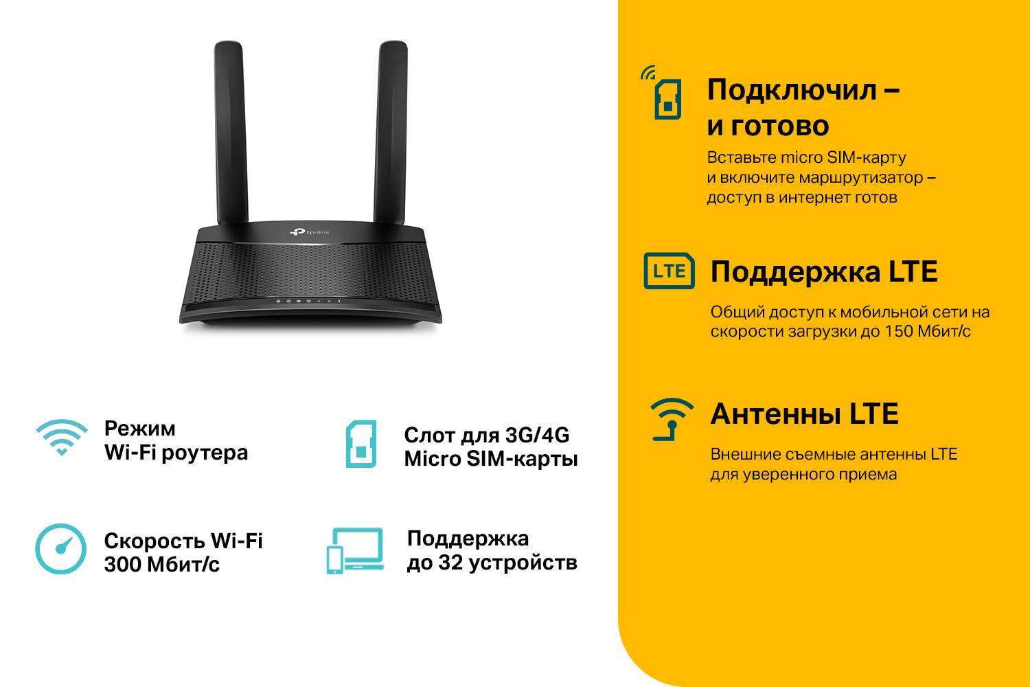 TP-Link TL-MR100 - N300 4G LTE Wi-Fi роутер – купить по низкой цене в  Инк-Маркет.ру с доставкой