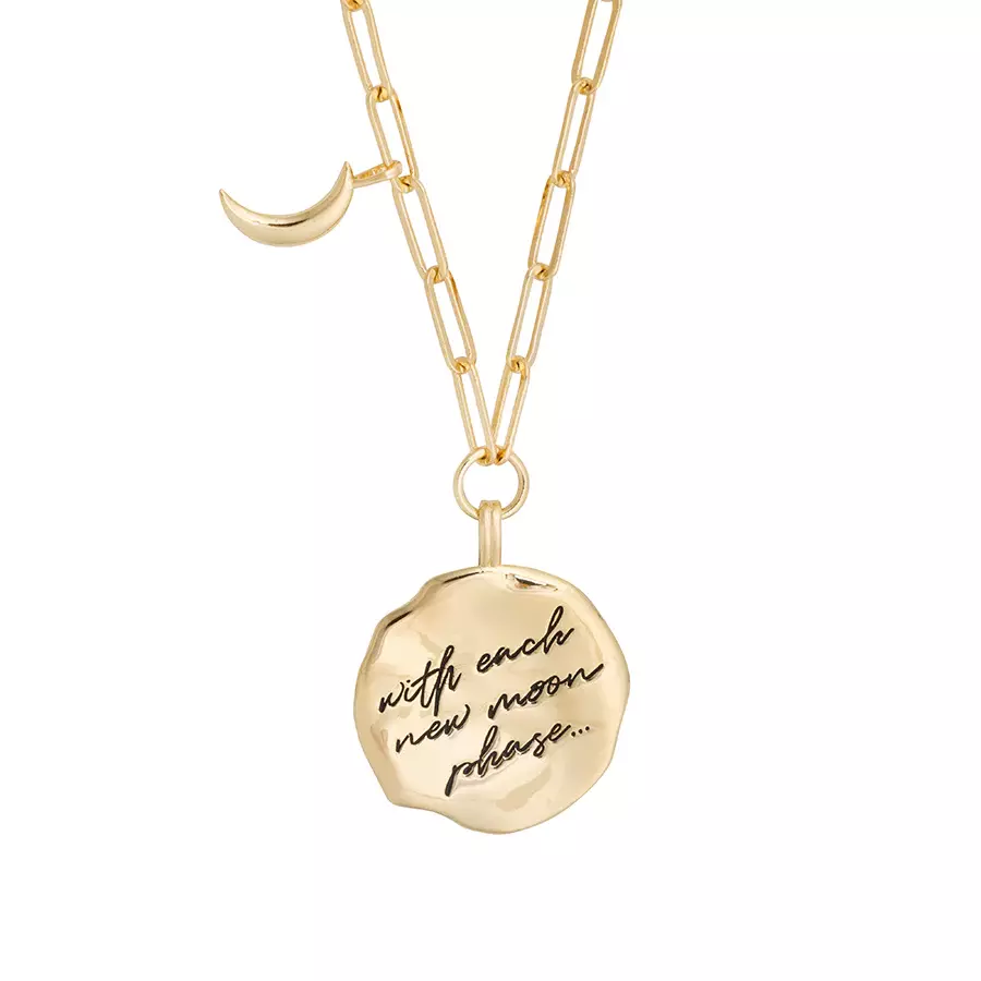 Колье Moon Phase Blue & Gold Mantra Necklace