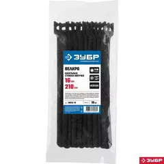 ЗУБР ВЕЛЬКРО, 16 x 210 мм, нейлон РА66, 10 шт, черные, кабельные стяжки-липучки, Профессионал (30932-10)