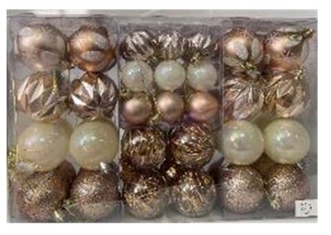 Набор шаров 67шар (4см-27шар, 6см-40шар) в бол прямоуг упак с ручкой 402767 2цвета 6видов (бел узор, дольки, искра, прозр с дождиком внутри, матовый, жемчужный)