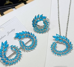 Комплект украшений колье+ серьги+ кольцо в стиле шопард с вставками под бирюзу