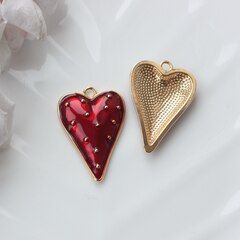 Подвеска с Сердце с красной эмалью, 34*23 мм, позолота, П893