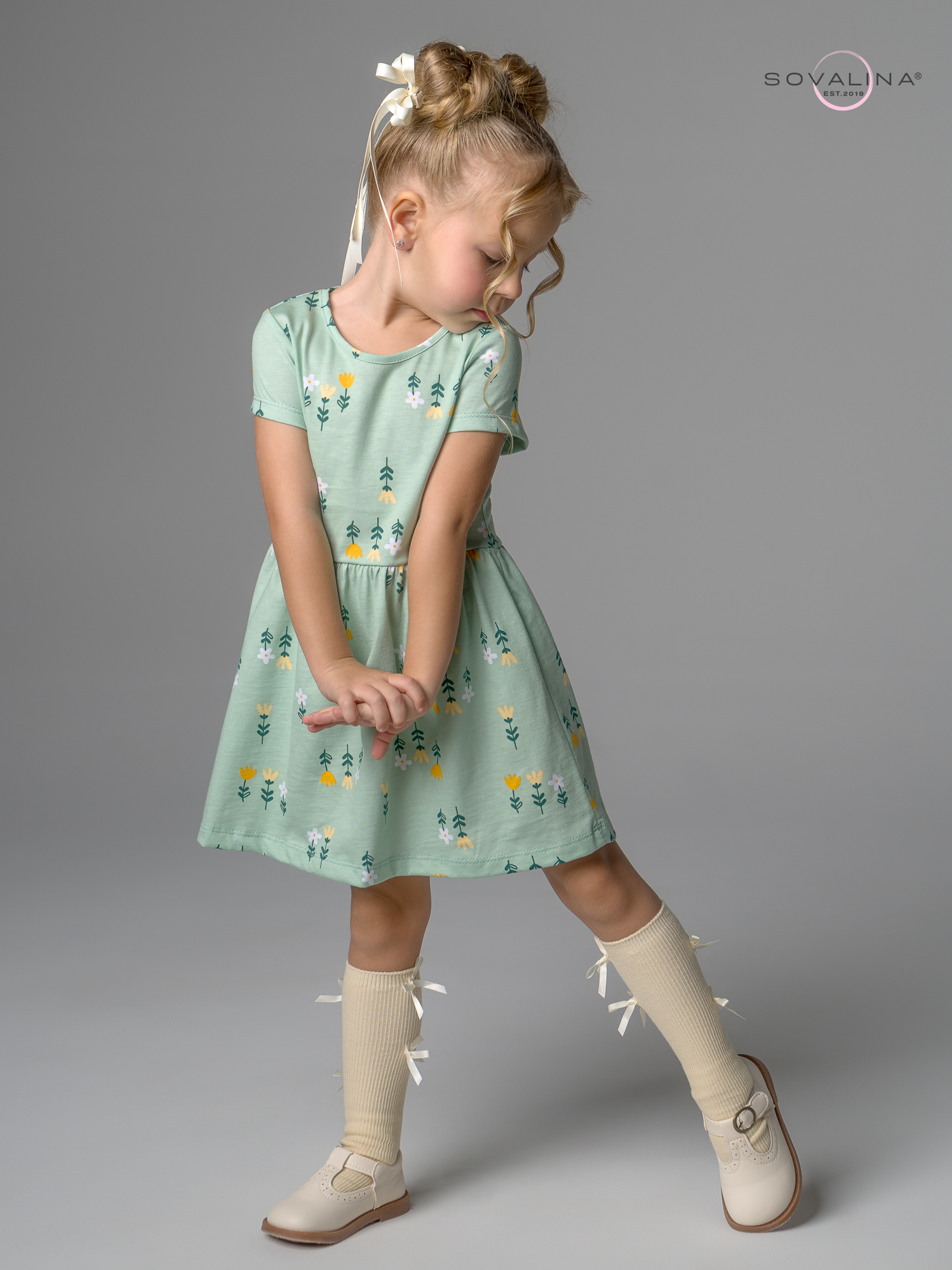 Платье Лето цветики на оливке