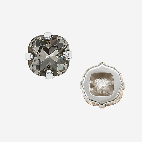 Кристалл Кушон (Сushion) в цапах, оттенок "Черный Бриллиант"/"Black Diamond", 9,2мм, родирование