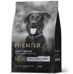Сухой корм для взрослых собак Premier при чувствительном пищеварении, филе лосося с индейкой 3 кг (для средних пород)